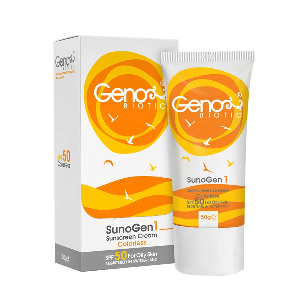 کرم ضد آفتاب ژنوبایوتیک رنگی مناسب پوست چرب و مختلط SPF50 حجم 50 میل