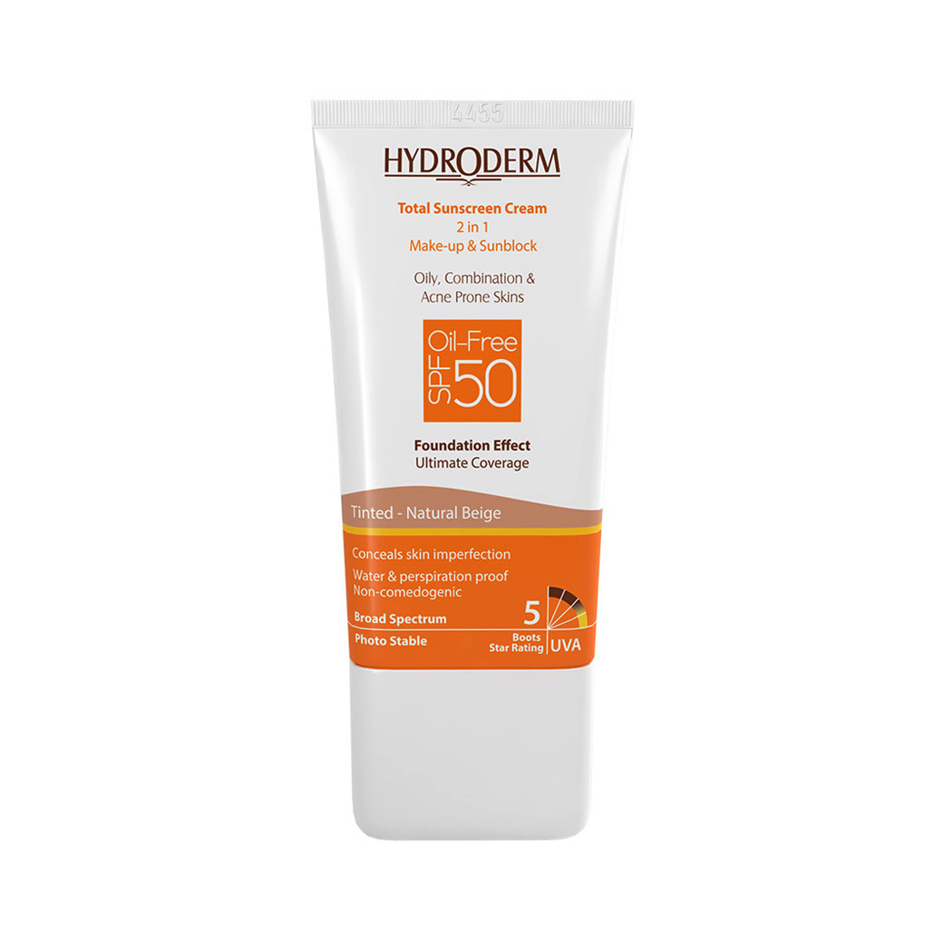 کرم ضد آفتاب کرم پودری هیدرودرم فاقد چربی SPF50 بژ صدفی و گندمی 40 میل