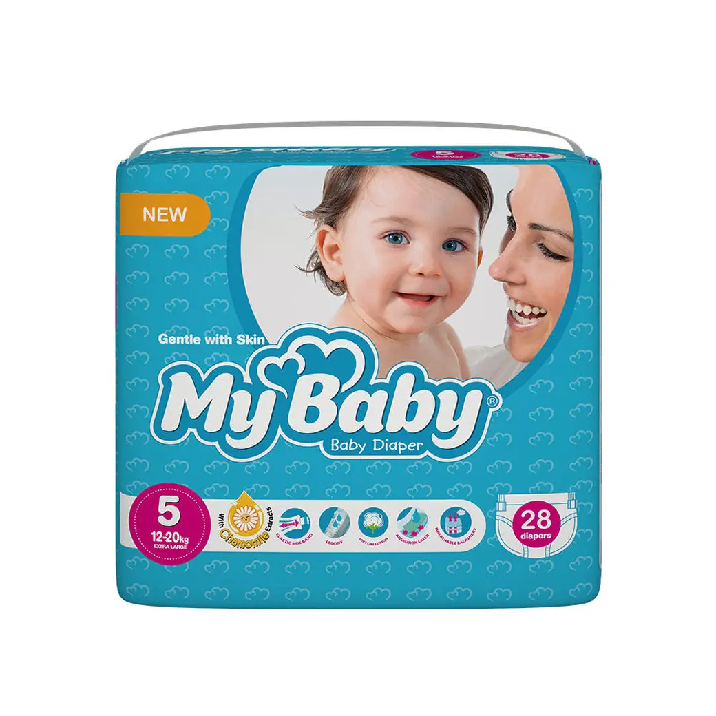 پوشک بچه مای بیبی My Baby آبی سری مهربان شماره 5 بسته 28 عددی