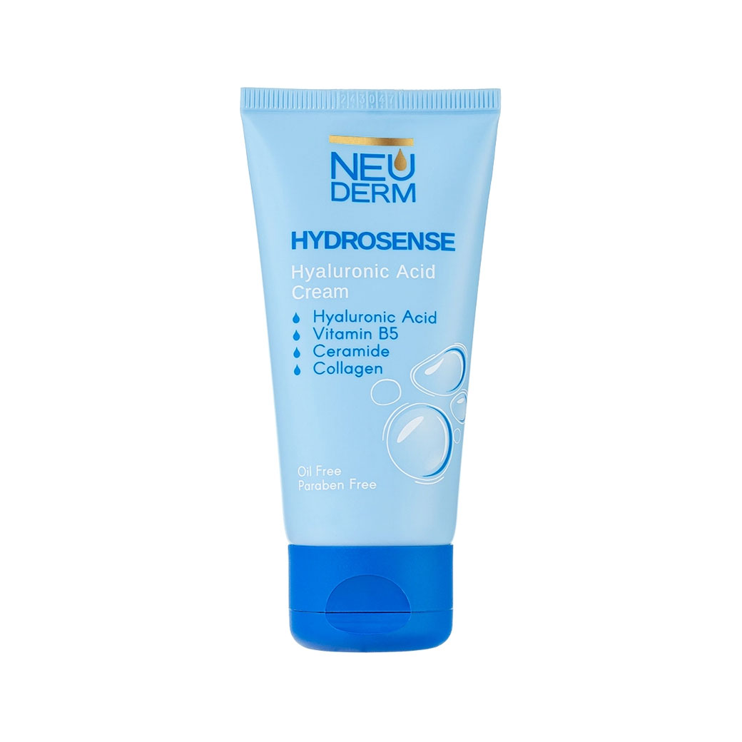 کرم آبرسان نئودرم مدل Hydrosense حاوی هیالورونیک اسید و فاقد چربی 50 میل